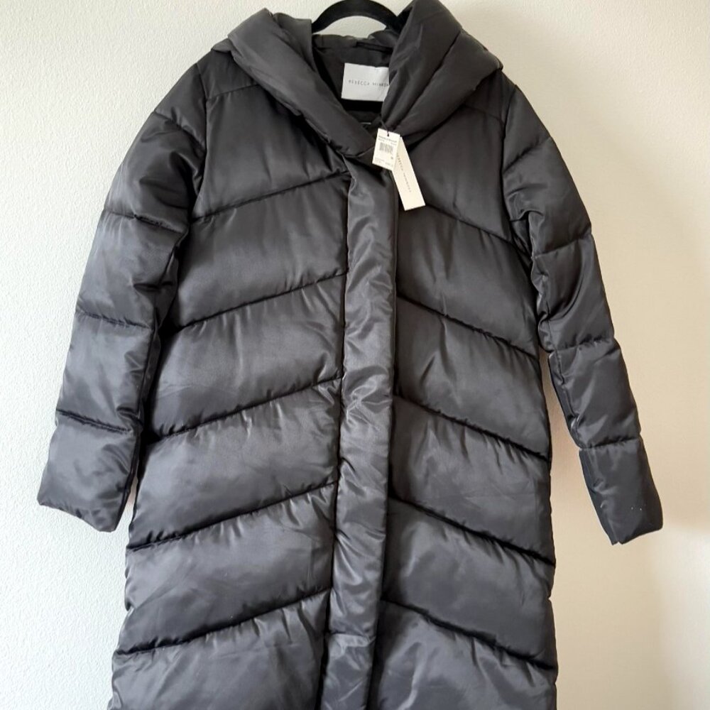 Rebecca Minkoff Black Long Puffer Jacket Coat Hooded Parka Women's Medium M NWT